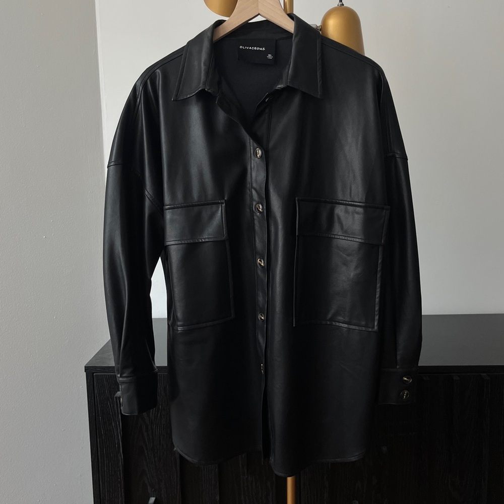 Olivaceous Black Leather Faux Jacket